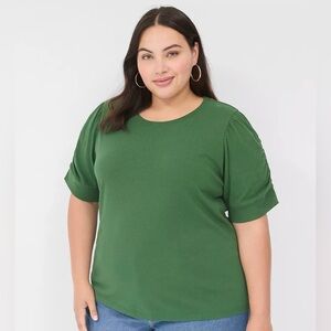 NWT Lane Bryant 26/28 Forest Green Puff Sleeve Crew Tee